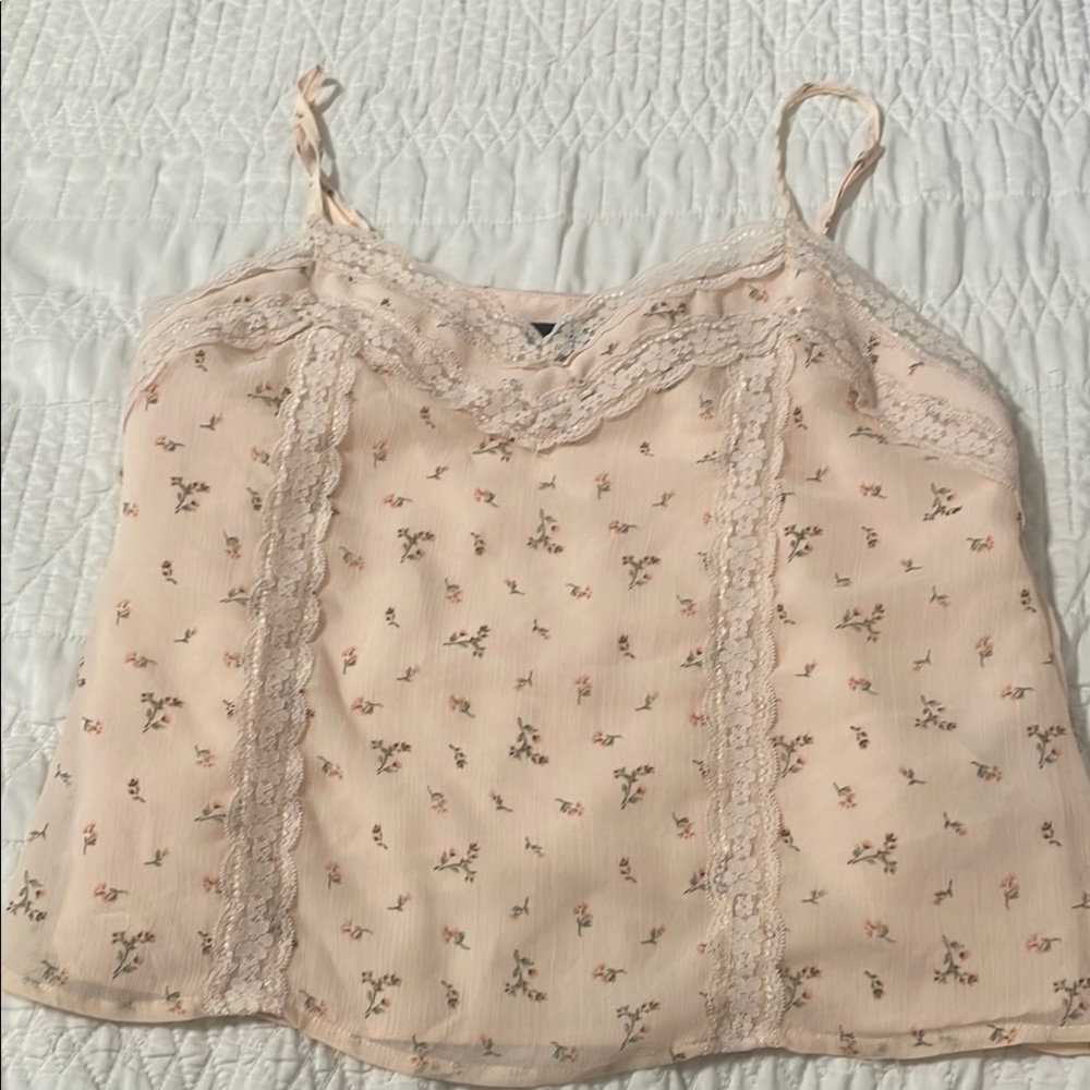 Floral Lace Trim Camisole Top - Pink